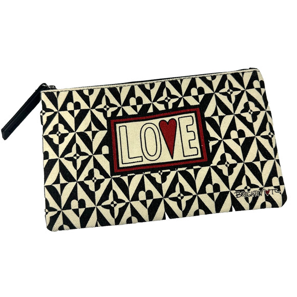 Brighton Canvas Zippered Pouch LOVE Black White Red Makeup Bag 5.5" x 9.5" - Picture 1 of 9